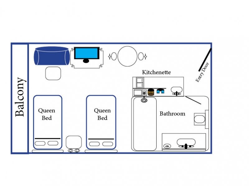 a floor plan for a bedroom with two beds
