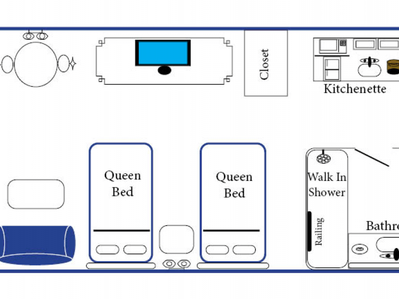 the floor plan for a queen bed suite